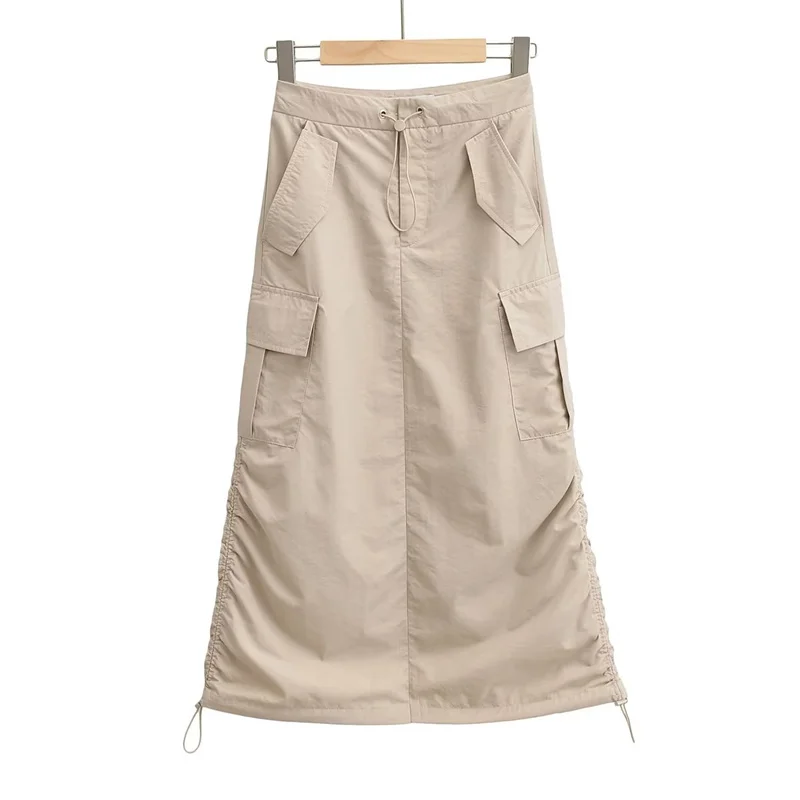 Amerikaanse Sle Slim Fit Werkkleding Dstring Rok Retro Split Geplooide Trendy Lange Rok Hoge Taille A-lijn Midi Rok