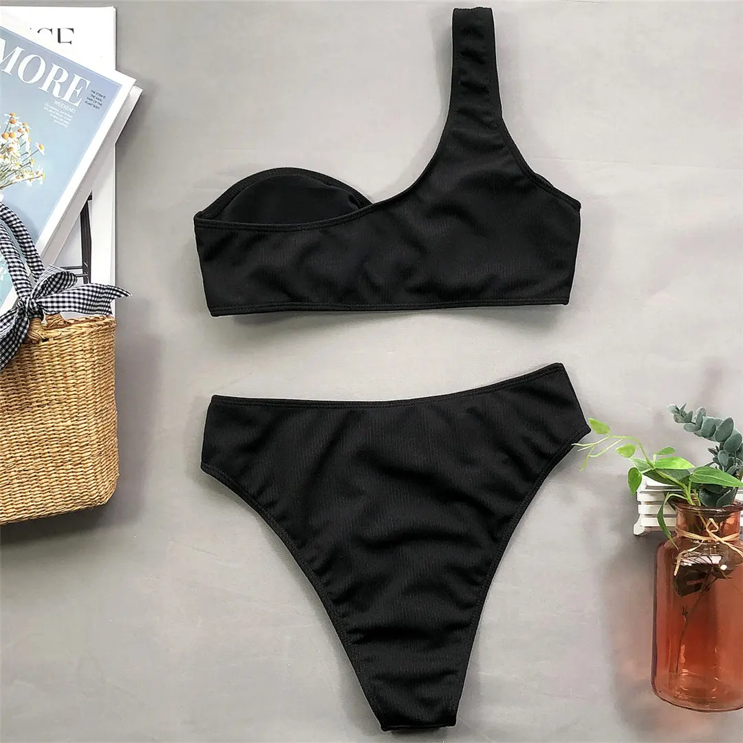 Sexy One-Shoulder-Bikini, Damen-Badeanzug, zweiteiliges Bikini-Set, asymmetrischer Badeanzug, Badebekleidung, Modell V2171 – Detail 8