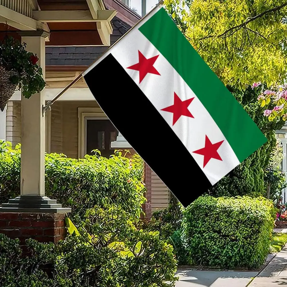 Syria Flag,Three Red Star Black White Green Polyester Hanging Flag Of Syria Free People's,Home Outdoor Decor