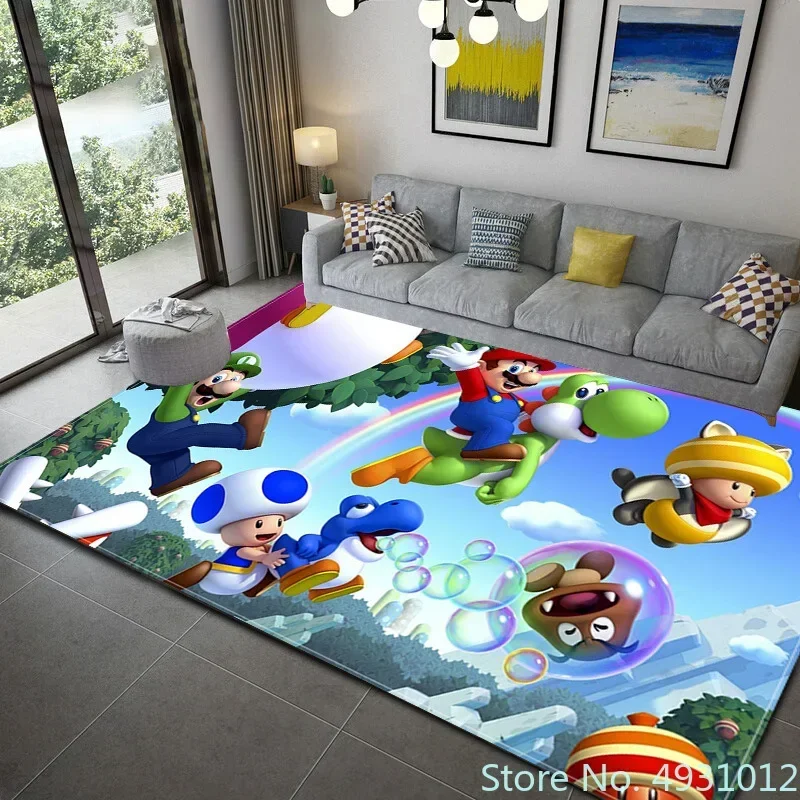 Tapis de dessin animé Super Mario Anime pour enfants, impression 3D créative, salon, chambre à coucher, décoration lea, antidérapant, polymères inoling