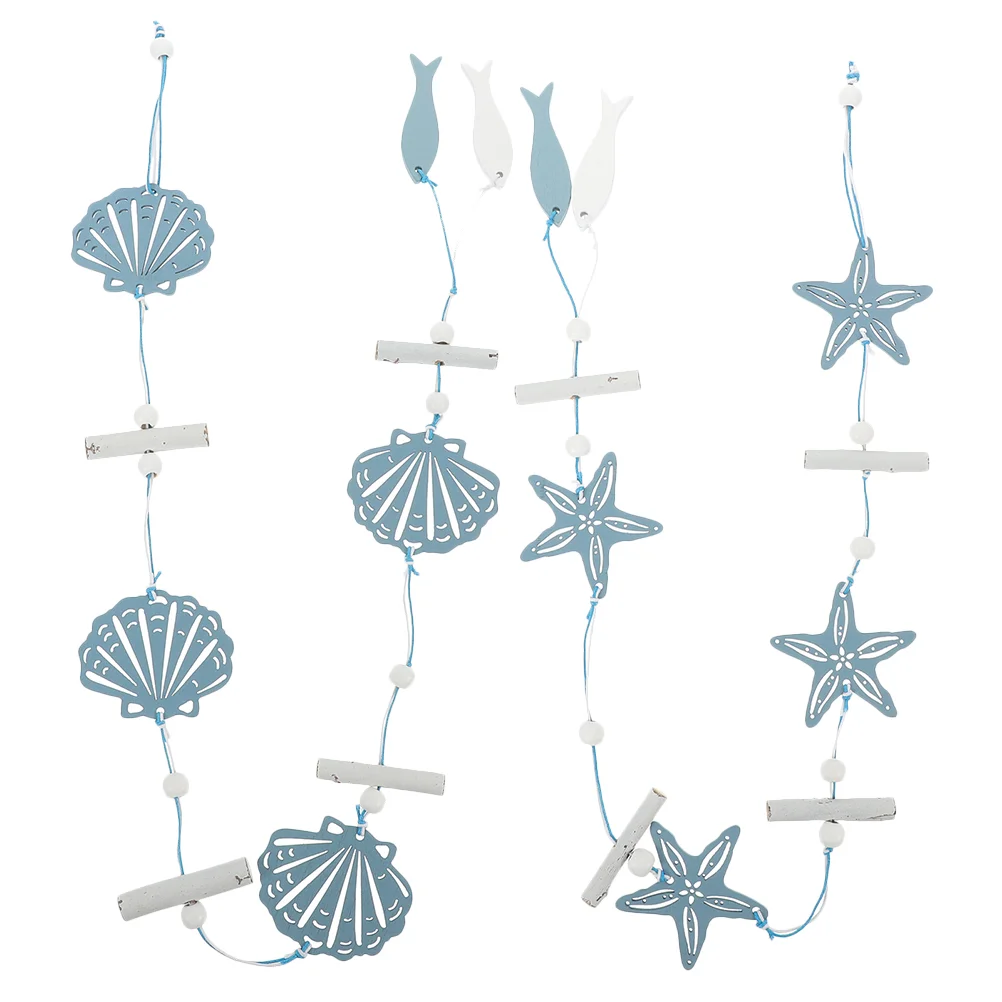 2 Pcs Marine Style Wooden Shell Wall Decoration Pendant Home Garlands Nautical Beach For Bathroom Hanging Office
