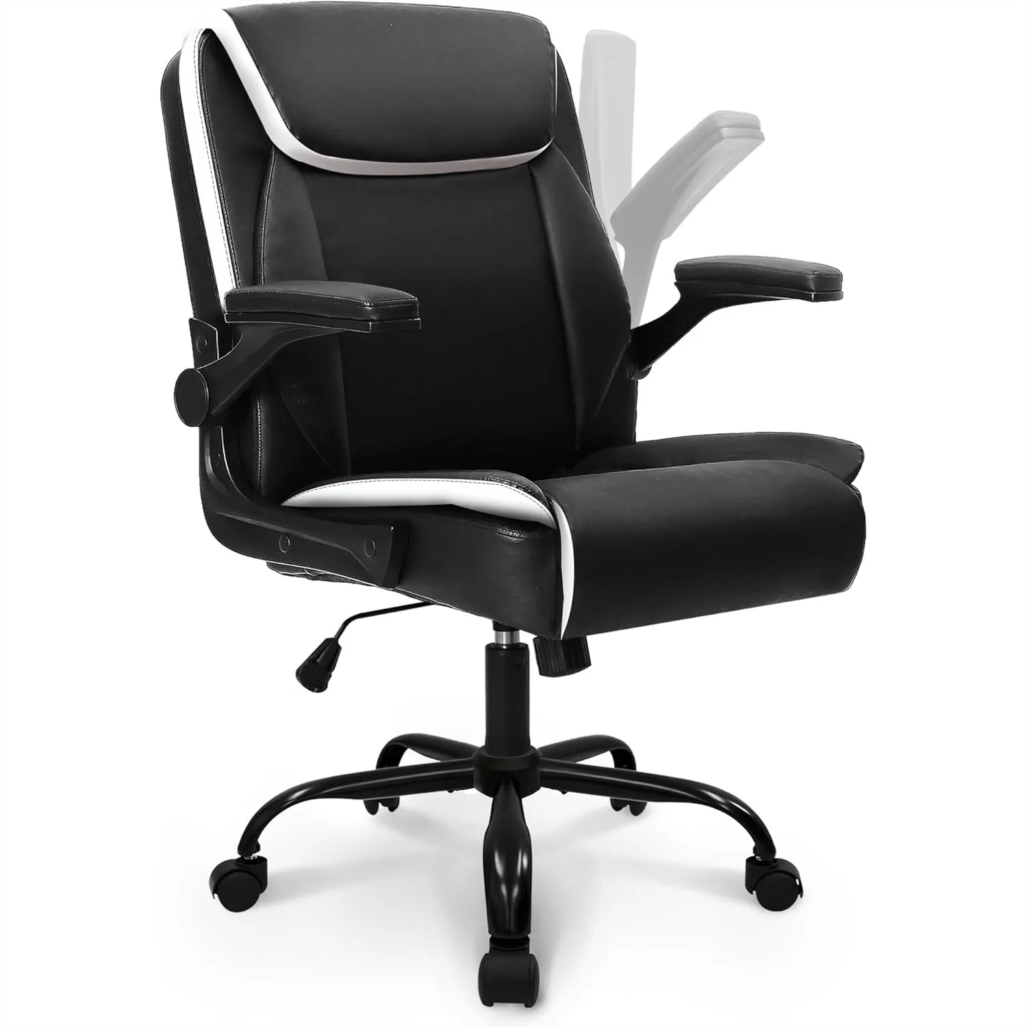 Ergonomic Office Gaming Computer Chair, Mid-Back PU Leather with Flip-Up Armrests, Adjustable Swivel Desk Chair for Home Study