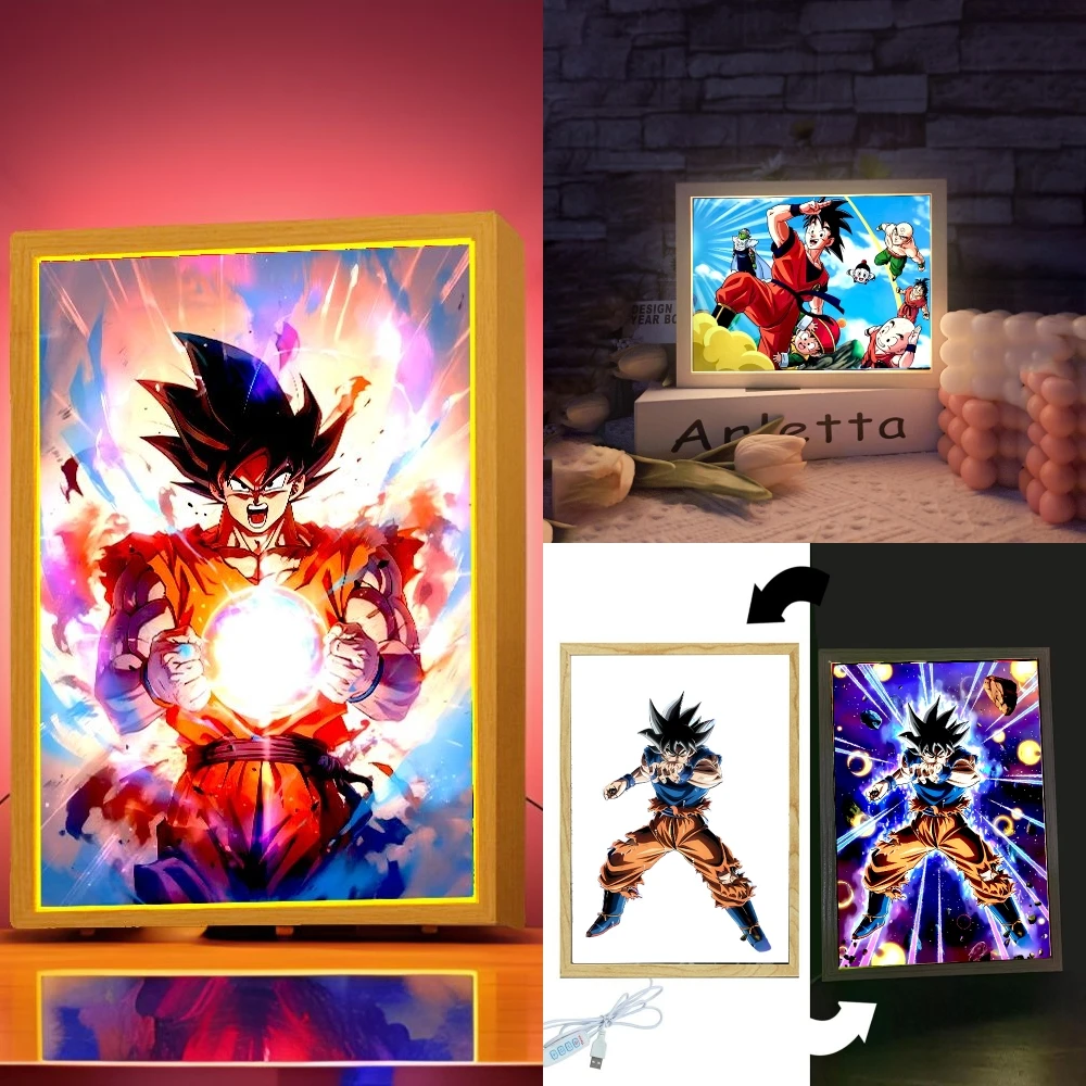 Anime Figuur Dragon Ball Licht Schilderij Fotolijst Goku Vegeta Led Nachtlampje Verjaardag Slaapkamer Decor Originele Geschenken Maanlamp