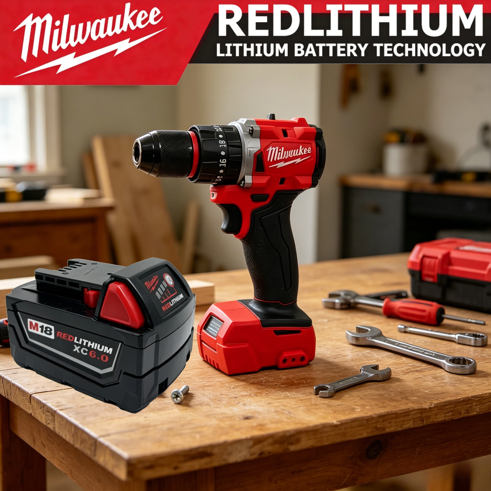 

Milwaukee M18 Brushless Hammer Drill Battery,18V 6.0Ah/8.0Ah Li-ion Rechargeable for Cordless HighTorque Drilling Tool Body Only