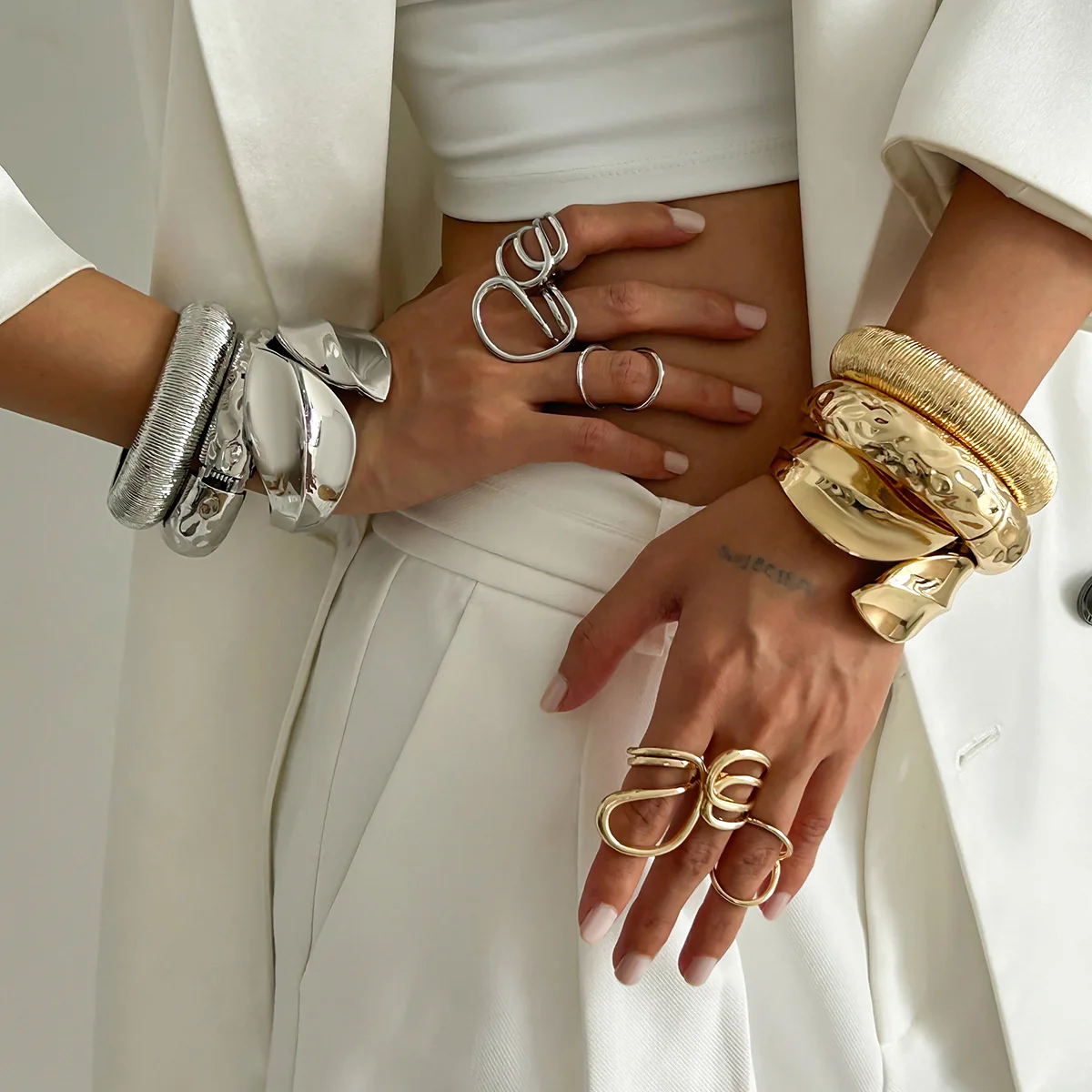 ديزي جديد الشرير يترك واسعة الكفة أساور أساور موضة خمر الذهب الفضة اللون هندسية المعادن الربيع أساور النساء الرجال #4