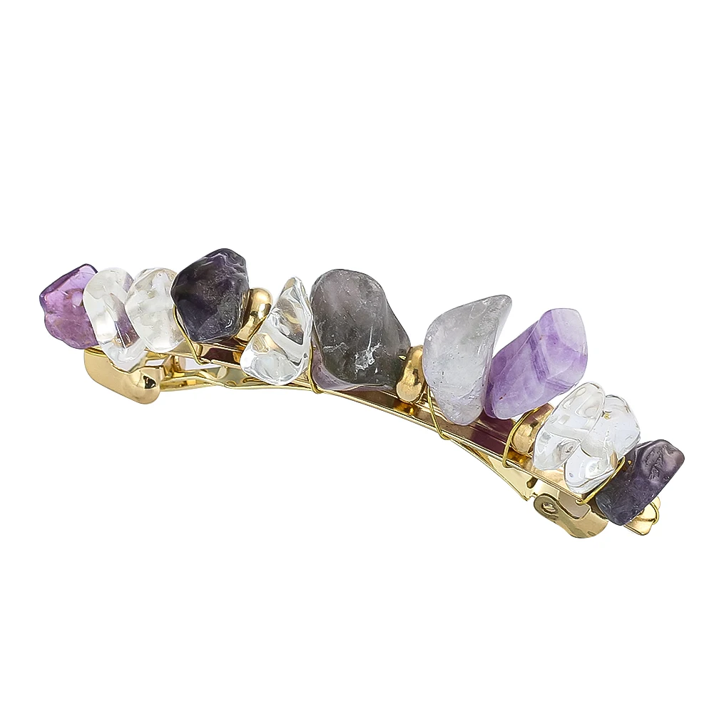 Crystal Stone Barrette Irregular Natural Stone Gold-color Wire Wrapped Hair Clip Hair Accessories for Women Girl Fashion Jewelry