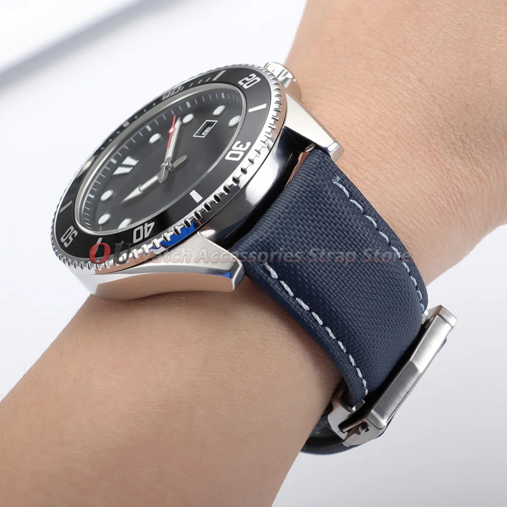 Sailcloth Nylon Leather Watchband 20mm 21mm 22mm Watch Straps for Omega Seamaster 300 Strap Black Canvas Men for Seiko Bracelets view 6