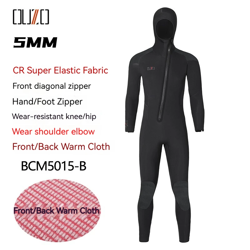 OUZO 5mm New Surfing Wetsuit Thickened CR Super Elastic One-Piece Free Diving Fishing And Hunting Surfing Winter Swimming Suit