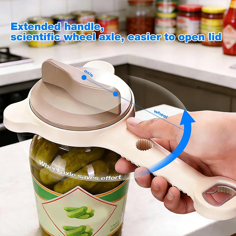 

4-in-1 Heavy Duty Jar Opener Magnetic Adjustable Stainless Steel Can Opener with Ergonomic Handle Kitchen Tool Accessories