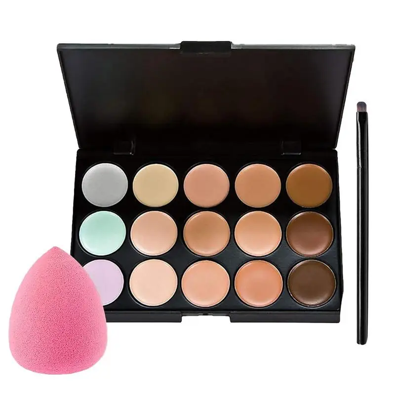 

Corrector Palette Full Coverage Concealer Makeup Kit 15 Color Ultra Contours Kit-face Contouring And 1 Makeup Brushes And 1