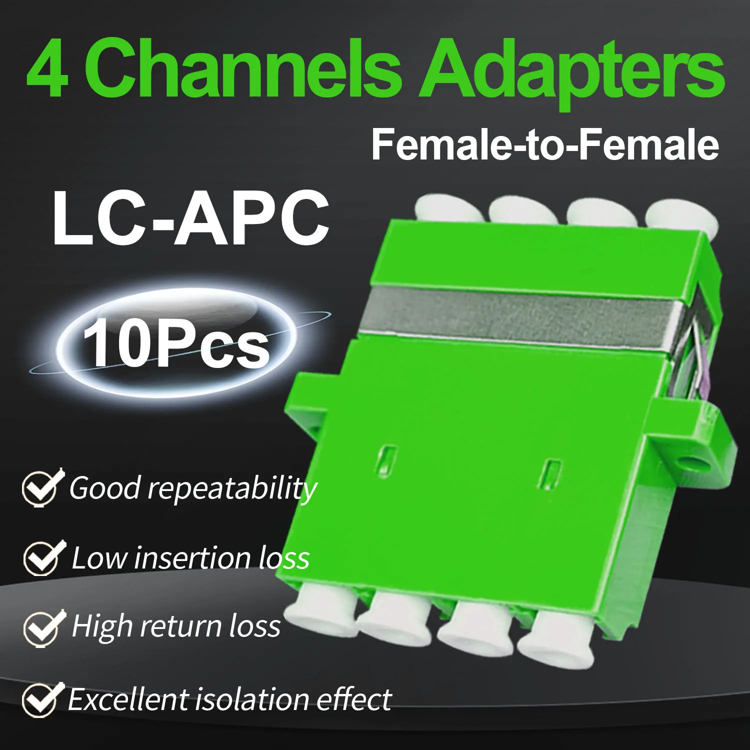 

10 Pcs LC APC to LC APC Couplers, 4 Channels Fiber Optical Adapters Cable Connectors with Panel Mounting Wing Fiber Flange Ftth