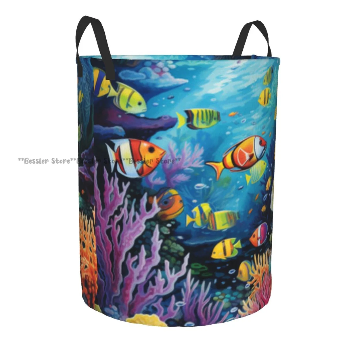 Dirty Laundry Basket Tropical Undersea Colorful Fishes Folding Clothing Storage Bucket