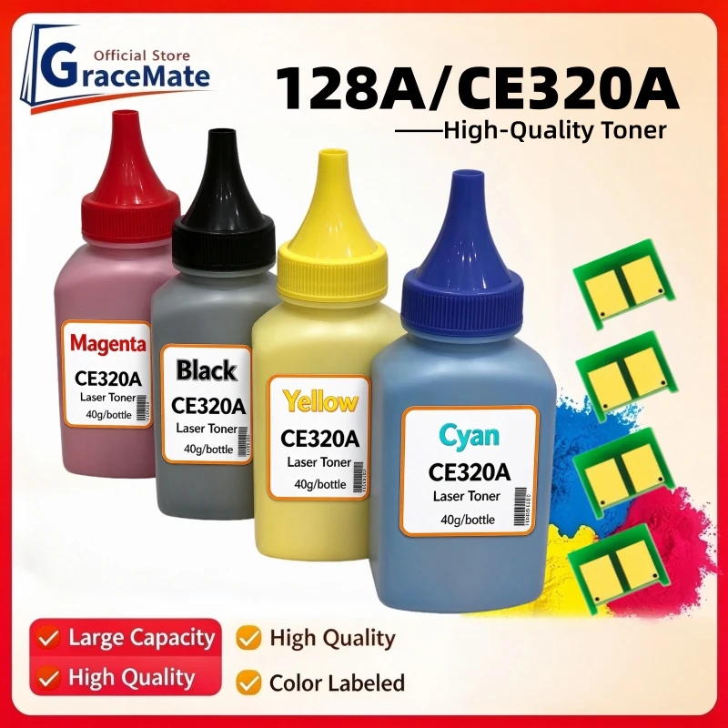 Toner 128A Chip CE320A CE321A CE322A CE323A for HP LaserJet Pro CM1415 CP1525 CM1415fnw CP1525nw Toner Cartridge Refill Powder