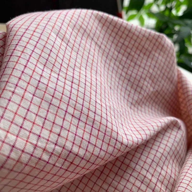 Purple Orange Beige Fine Yarn Gingham Cotton Fabric Italian for Dresses Shirts Clothing Studio Textile Fashion Material