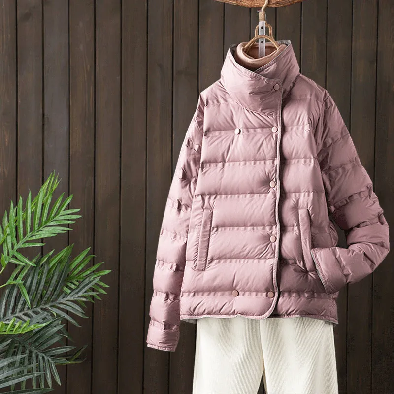 Abrigo de plumón de pato blanco para mujer, chaqueta de bloque de Color, parka acolchada, ropa de exterior, cálida, ligera y fina, Otoño e Invierno