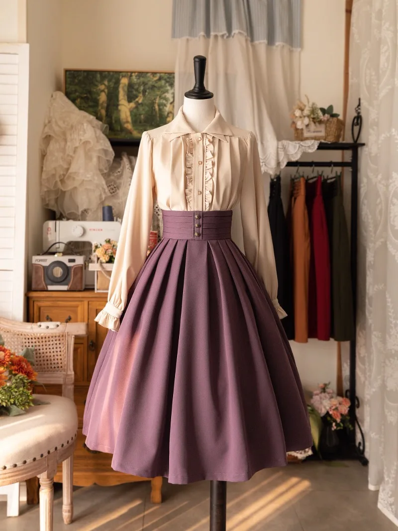 Box-Pleat Skirts Japanese Lolita New Style Original Elegant Complex Classical Spring Autumn All-Match And Calf Long Skirt Female