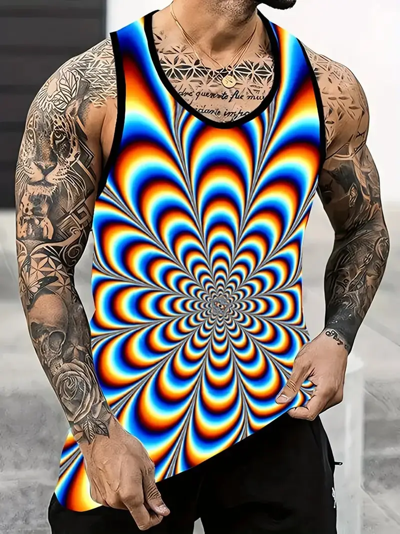 Summer Men's Sleeveless Vest Compass Graphic Stereoscopic Print 3D Outdoor Street Man Clothing Sports Fitness Oversized Tank Top