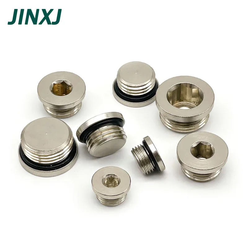 10PCS Copper Sealing Ring Hex Head End Cap Plug M5 1/8 1/4 3/8 1/2 Male Thread Pneumatic Components Fitting Connector Adapter