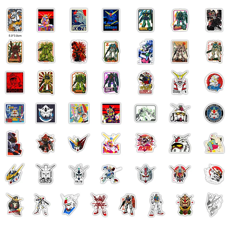 50pcs Gundam Mecha Solider Stickers Cartoon DIY Phone Case Laptop Waterproof Luffy Sticker Decals Toy Decoration