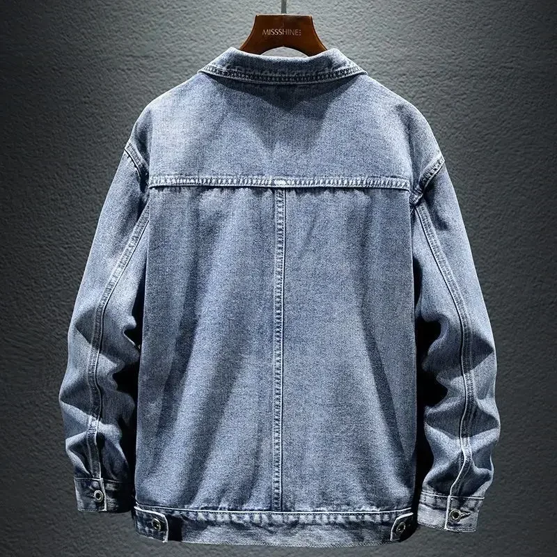 Chaquetas de mezclilla Cargo para hombre, abrigo vaquero gris para hombre, botón azul japonés de tela, ropa Original de bajo costo, prendas de vestir de moda, otoño