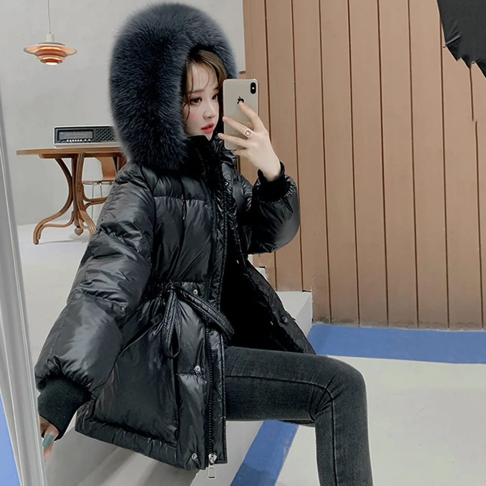 2023 Winter New Down Cotton Jacket Women\'s Big Fur Collar Cotton Coats Hooded Parkas Women Thicken WARM Female Mid-long Overcoat