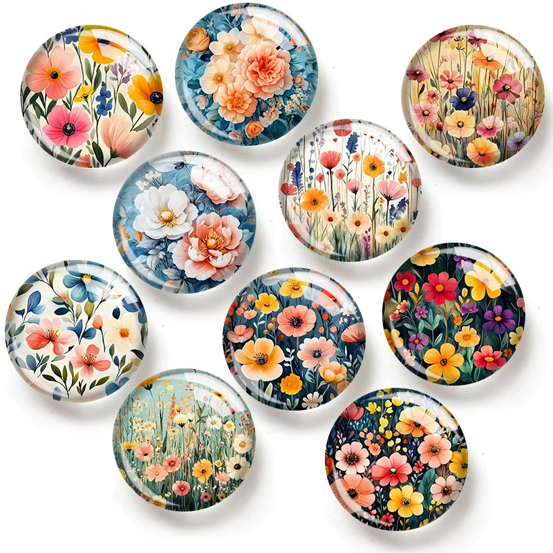 

Spring Flora 12/18/20/25mm glass cabochon bracelet pendant rings for jewelry demo earrings back Making findings