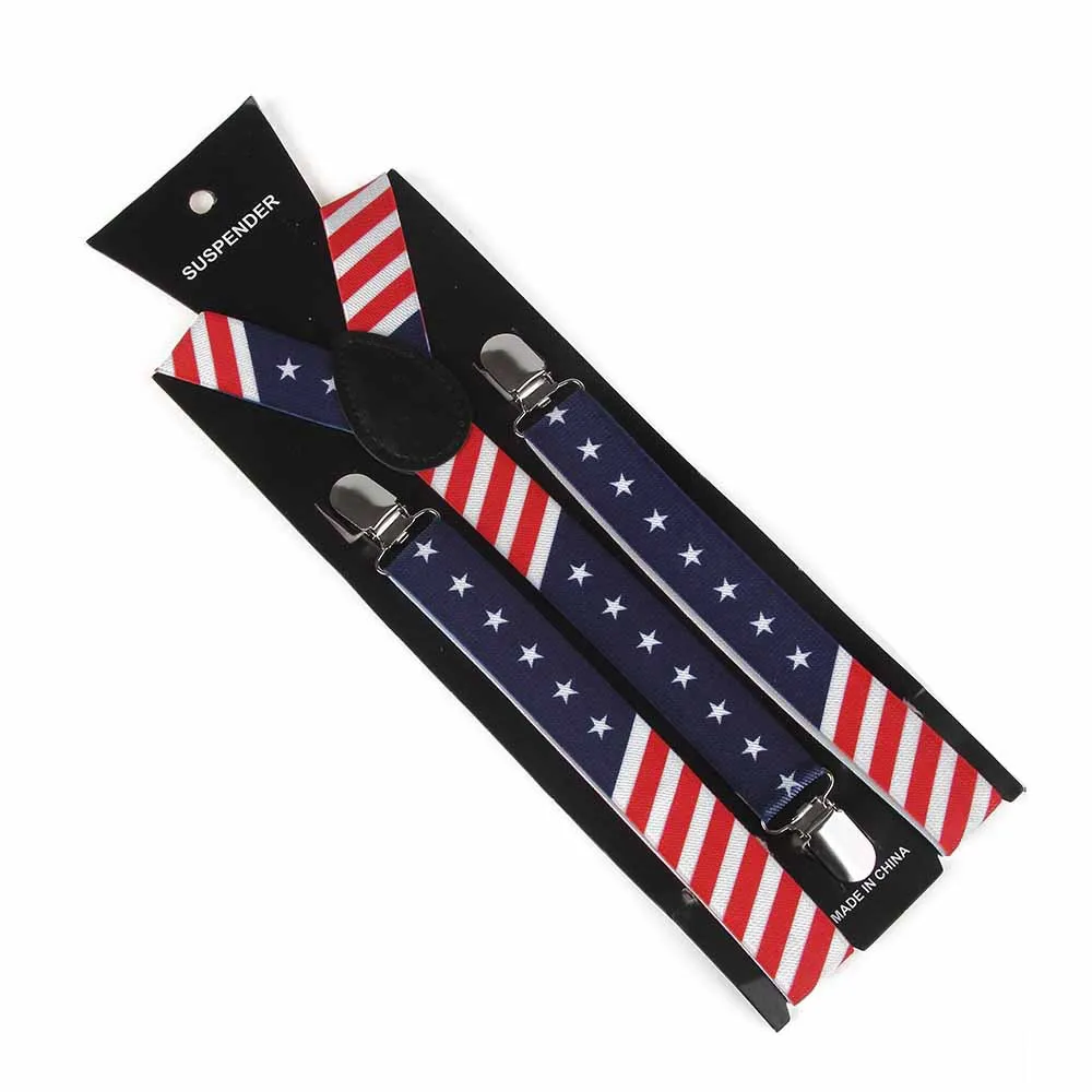 2pcs American Independence Day Adult Suspenders Clip + Bow Tie Set 2.5cm 3 Clips Unisex Suspenders Casual Party braces