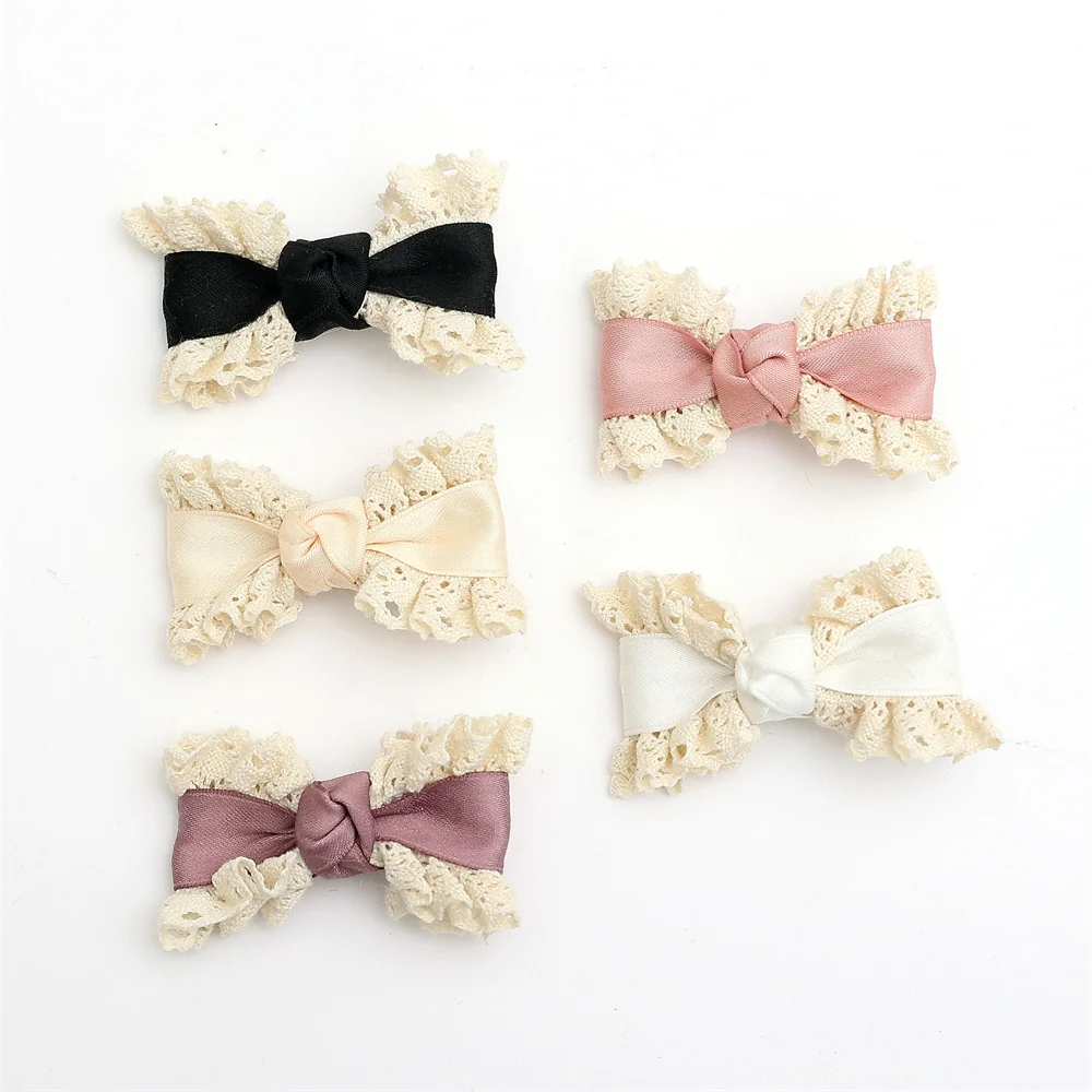 Satin Cotton Ruffle Lace Ribbon Hairband Girls Band With Tail Colorful babyclip Hair Accessories Scruchies