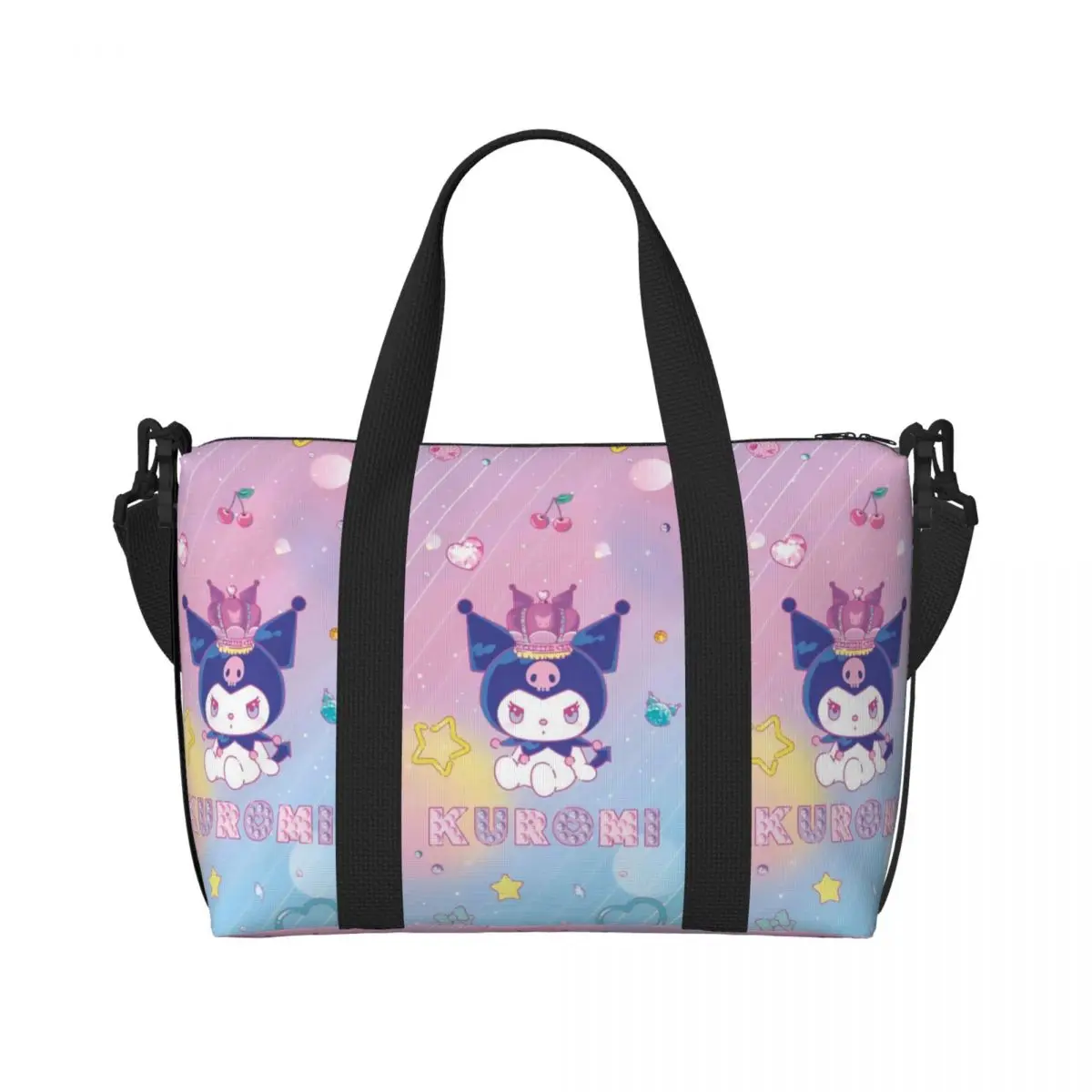 

Custom Adorable Kuromi Beach Tote Bag for Women Extra Large Gym Carry On Fashion Film Travel Shopping Bags