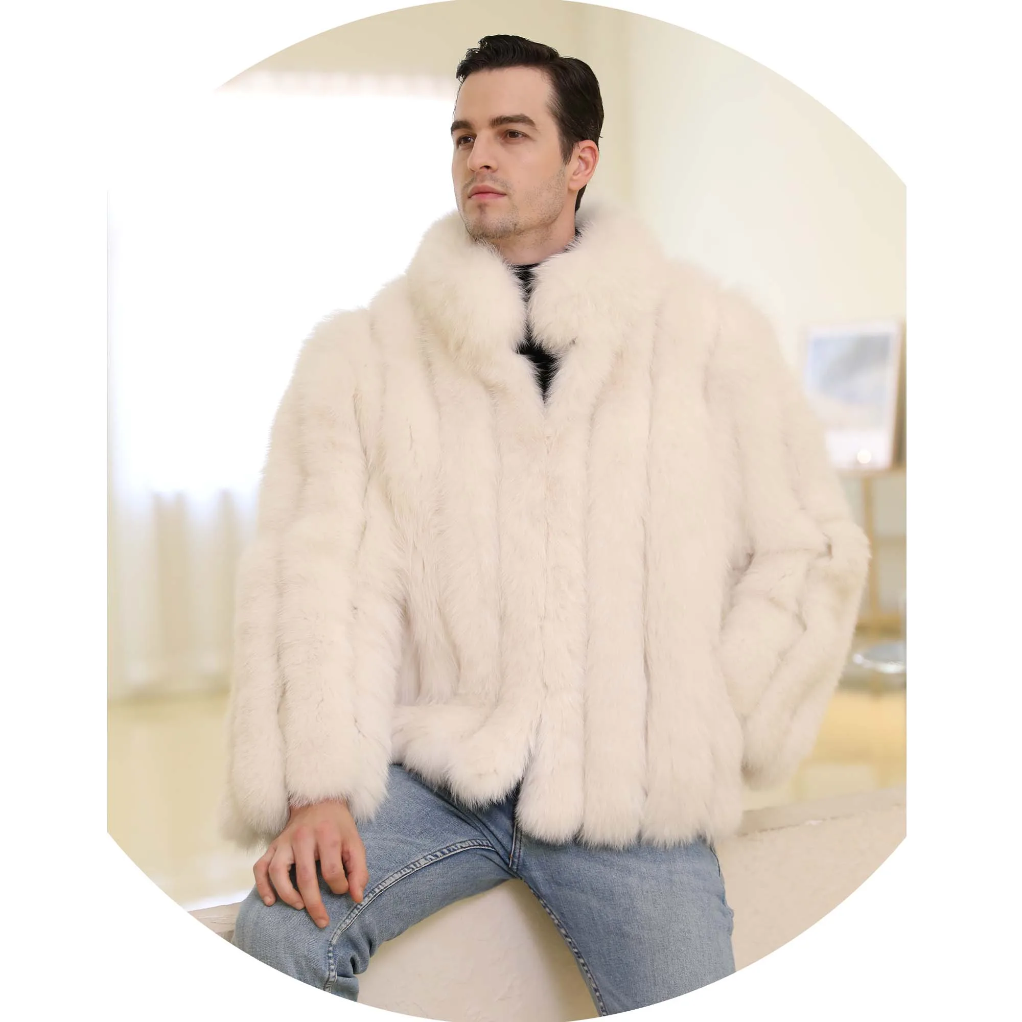 Mens\' Real Fox Fur Coat Midlength Customized Colors Party Street Fur Coat