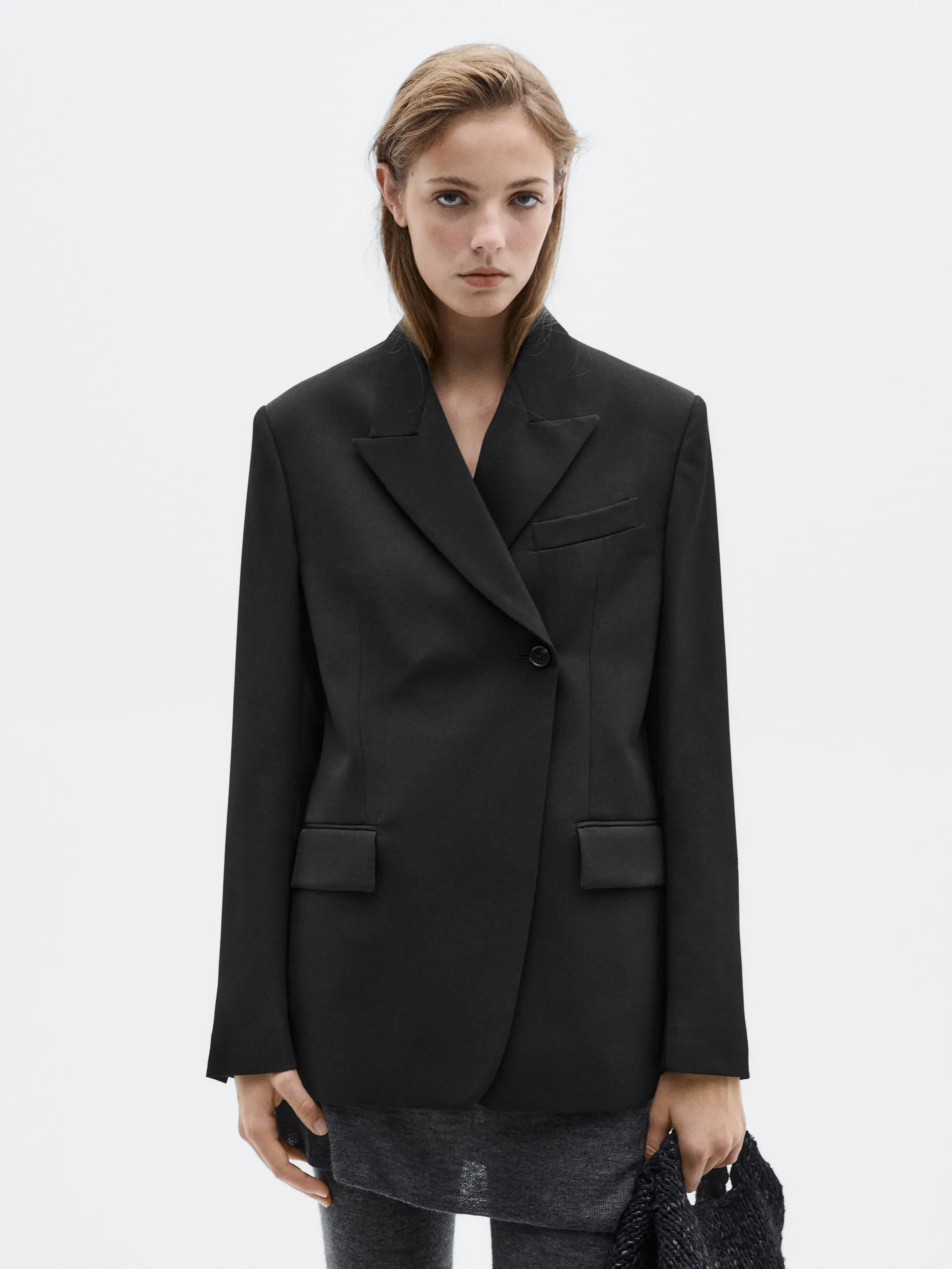 Allingentle blazer feminino de lã preta elegante trespassado regular ajuste jaqueta para festa escritório trabalho roupas personalizar