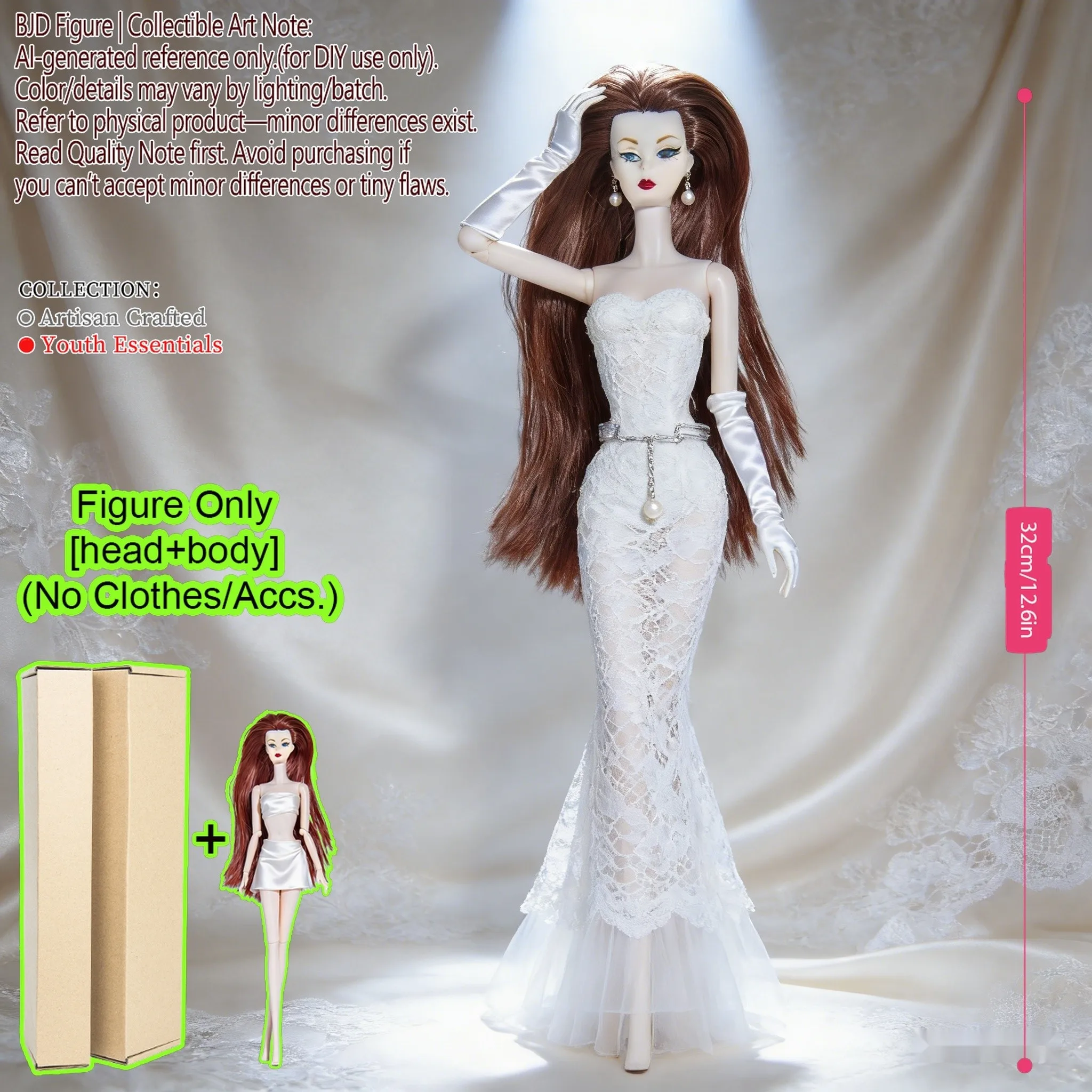 Figura BJD Super Model di Grado Collezionista, 32 cm con 12 Articolazioni Mobili, Pelle e Trucco Realistici, Collezione per Adulti, Solo Bambola