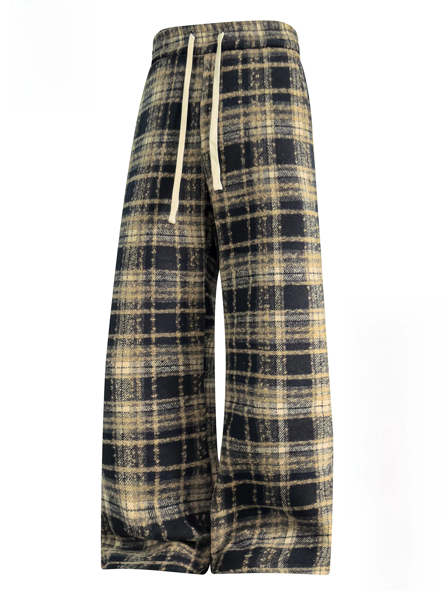 

PaulFrank Plaid Woolen Fce Lined Casual Pants Men's Spring Warm Straight Loose Wide Leg Long Trousers Casual Sle