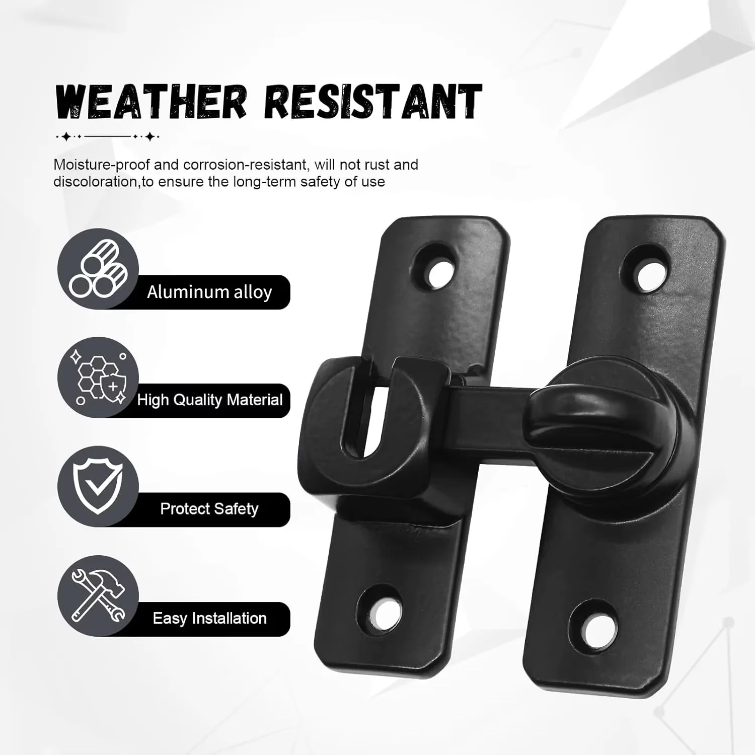 Sliding barn door lock, 90 degree lock, black, flip door lock for garden, bathroom, outdoor, garage, windows, and barn doors