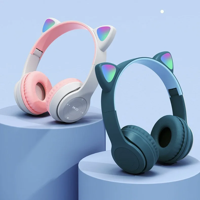 P47M Fashionable and Cool Cat's ears Headworn Bluetooth Headset Illumination Slide Double Bass Wireless Headset