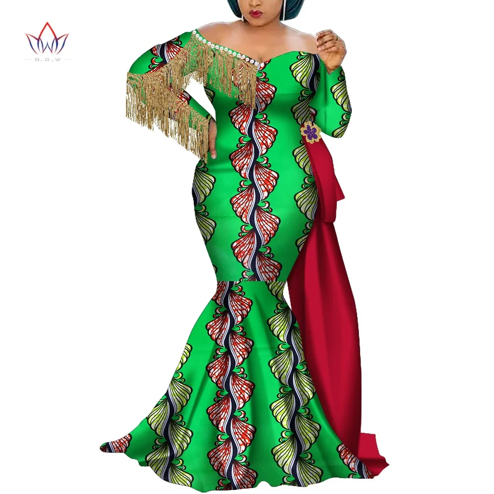 Bintarealwax Arican Traditional Clothing for Women Dashiki Plus Size Lady African Clothes Bazin Plus Size Party Dress WY6984