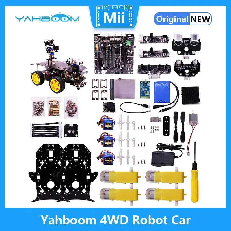 Yahboom 4WD Smart Robot with AI Vision Features for Raspberry Pi 4B USB Camera Ultrasonic Module AI Recognition Python