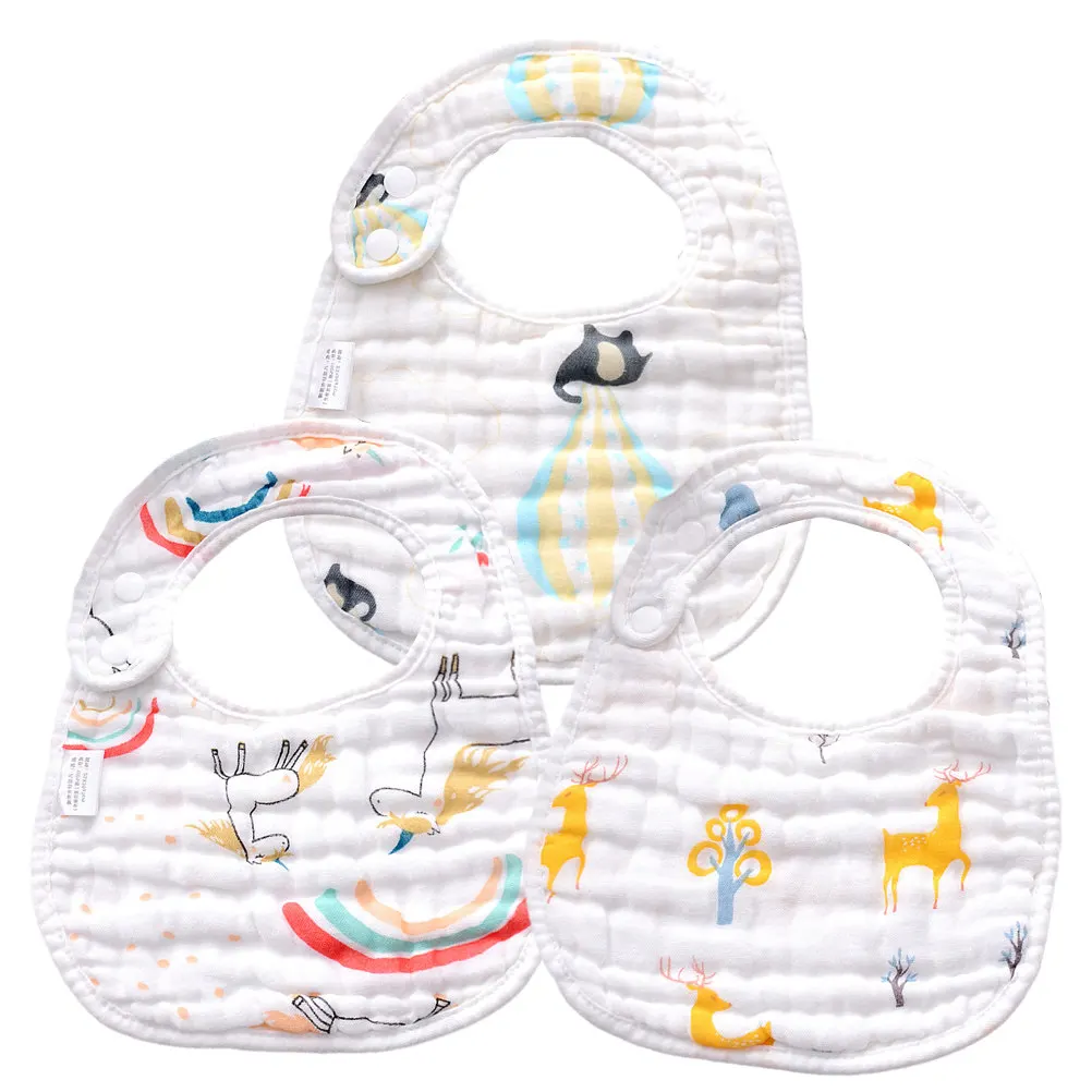 

Infant Bibs Animal Pattern Feeding Toddler Snaps Baby Button Quick drying Cotton Cute Design Premium Soft Protect Skin