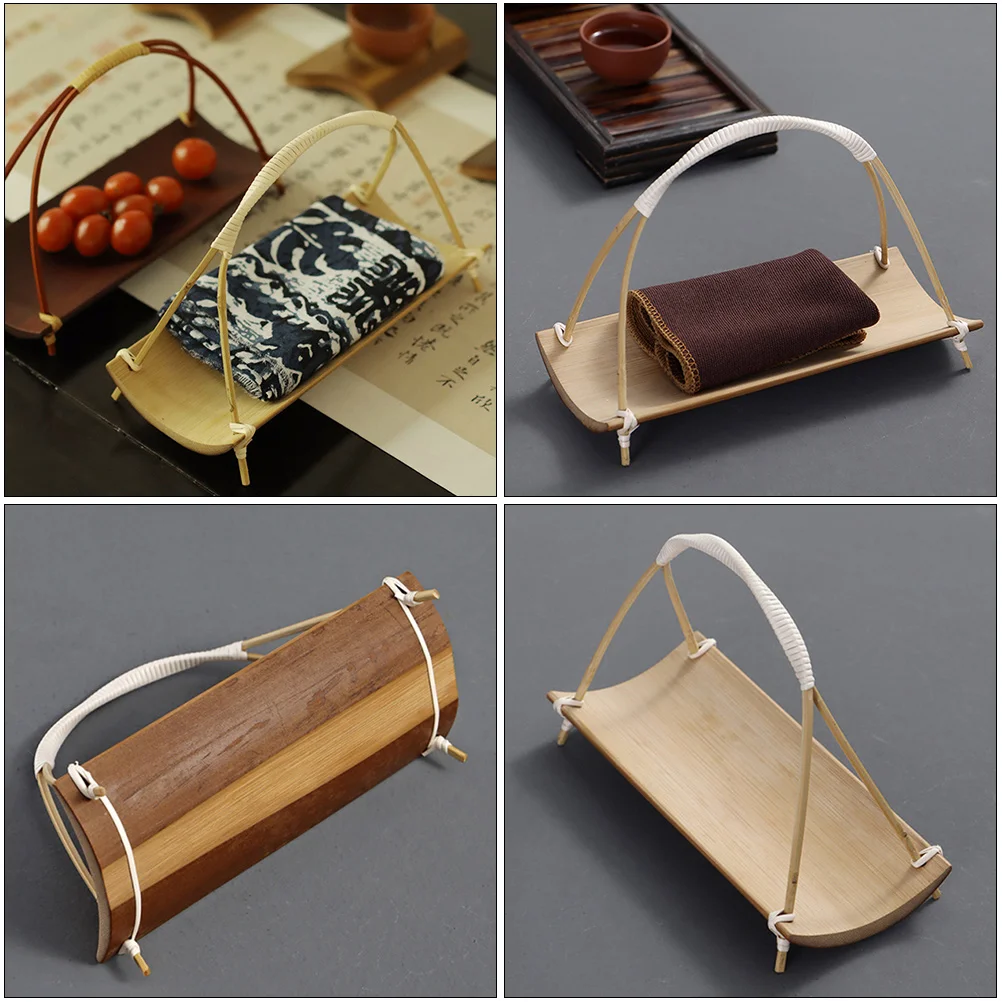 

Bamboo Refreshment Tray Towel Home Tableware Napkin Holder Sushi Dish Vintage Wooden Food