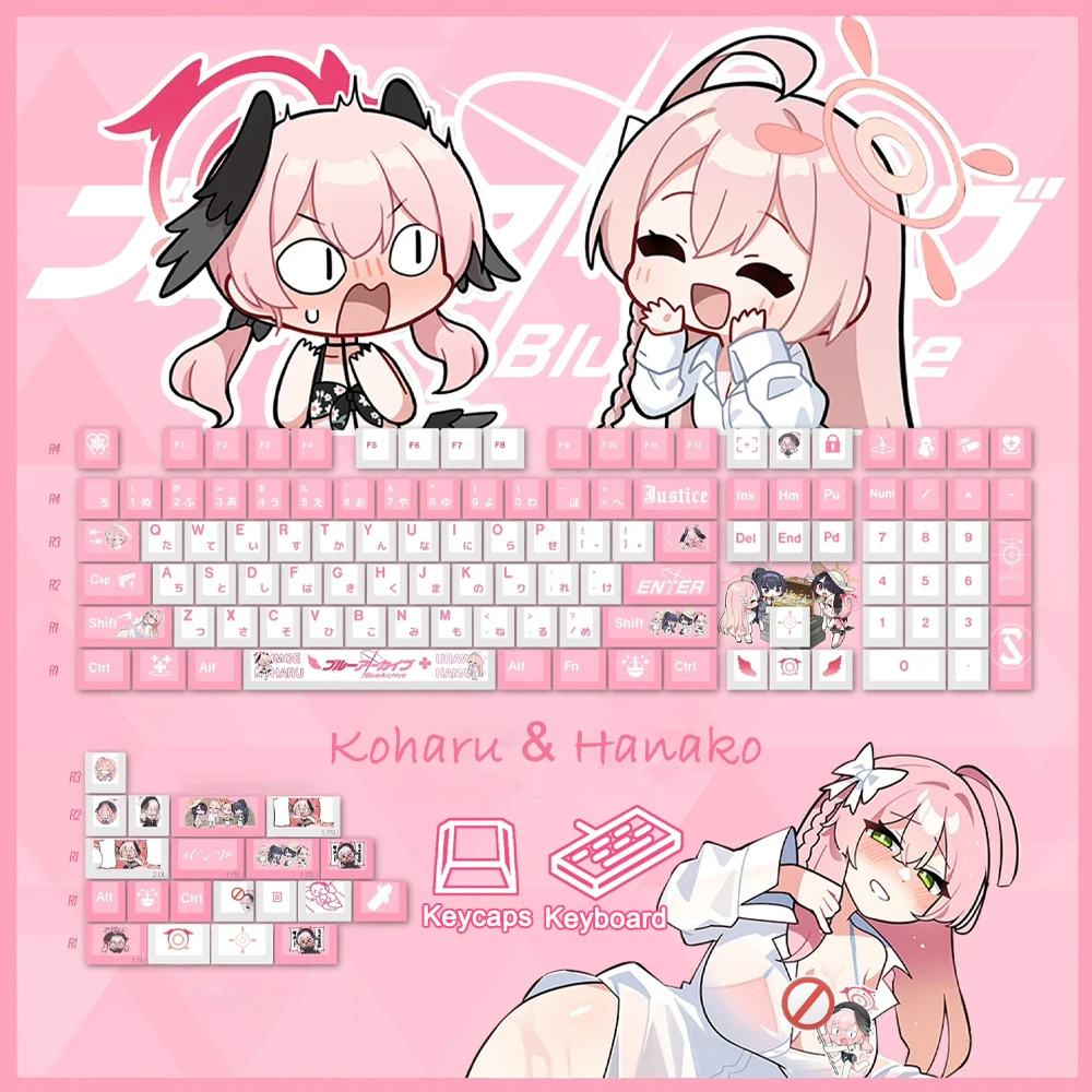 Koharu Hanako Keycap, PBT صبغة مفرعة أنيمي الألعاب قبعات المفاتيح, هاياس يوكا الكرز الشخصي, محور أحمر موضوع سلكي, لوحة المفاتيح الميكانيكية