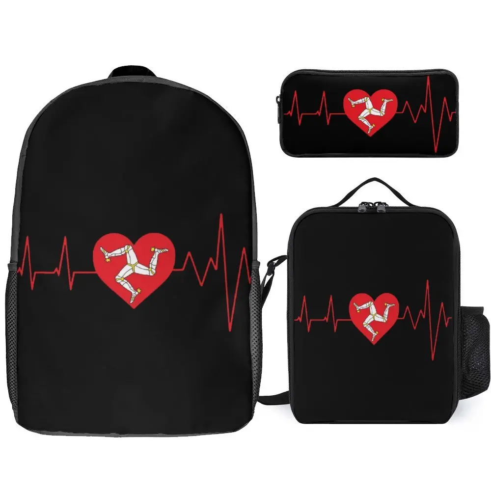 

3 in 1 Set 17 Inch Backpack Lunch Bag Pen Bag Isle Of Man Heartbeat Poster For Sale Firm Premium Comfortable Sports Activities T