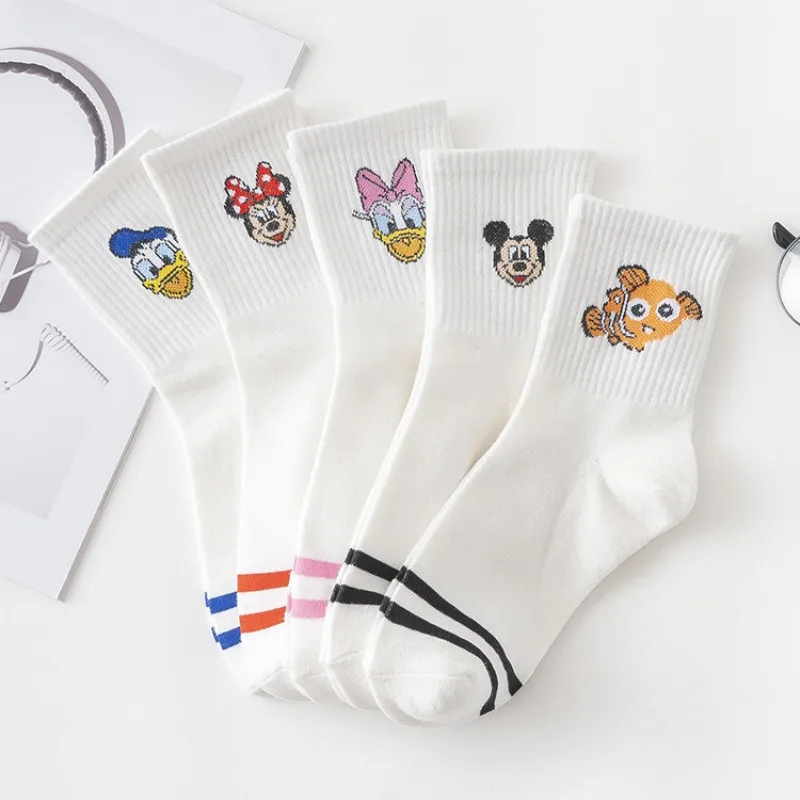 Cartoon Donald Duck  Men Socks Kawaii Disney Sweet Girl Cute Mickeymouse Anime Mid Tube Anti Slip White Harajuku Socks for Women