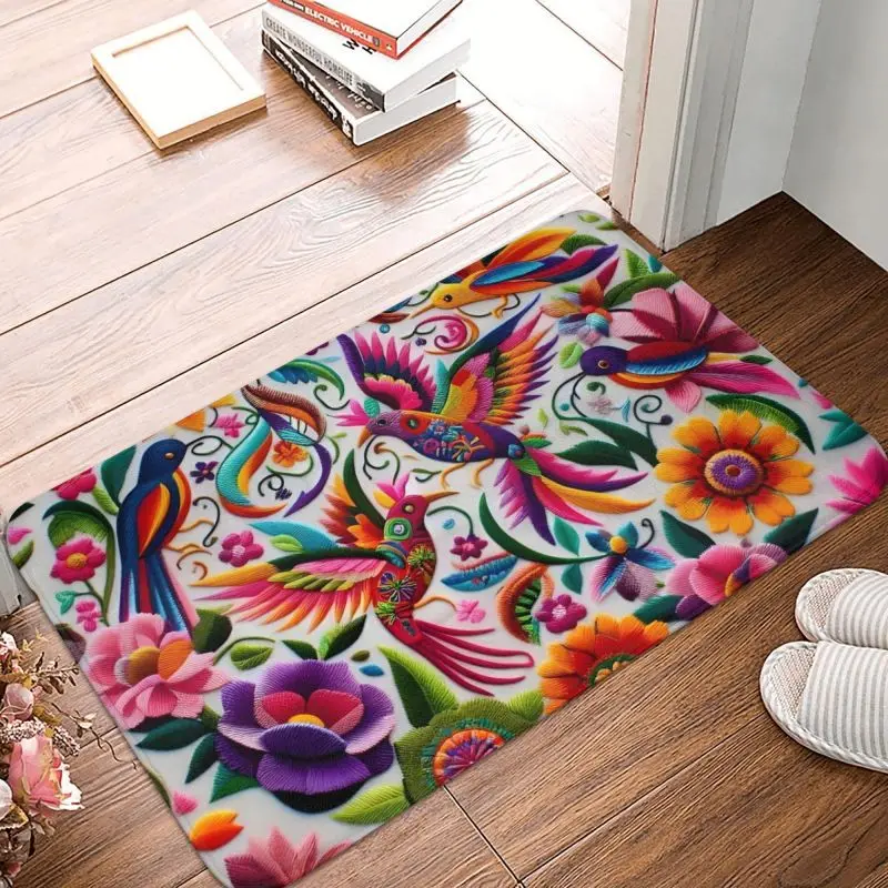 Custom Mexican Otomi Art Birds Flowers Front Door Floor Entrance Mats Indoor Bath Kitchen Doormat Garden Carpet Rug