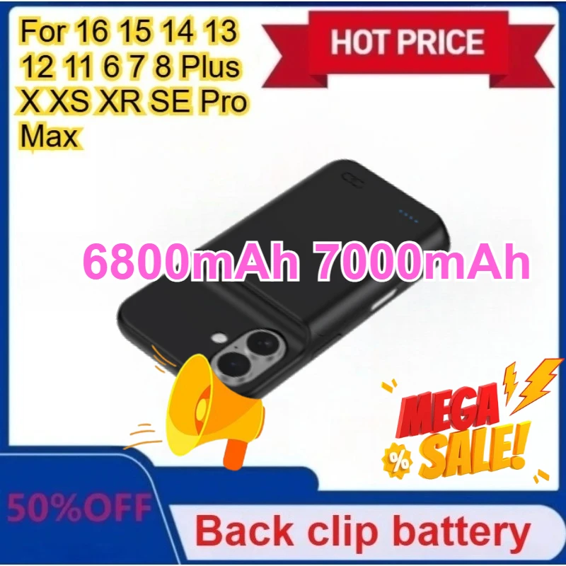 

New Portable Battery Charger Case 6800/7000mAh for iPhone 16 15 14 13 12 11 8 7 6 Plus XS XR SE Pro Max Battery Case Power Bank