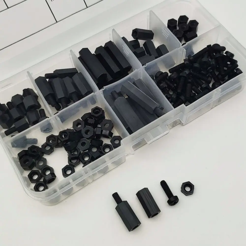 Insulated Nylon Standoffs Set Black Plastic Hex Pillars Threaded Spacers For Circuit Board Electronic Assembly Hardware
