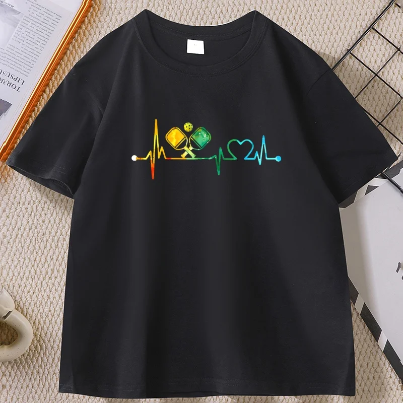 Funny Pickleball Paddle Heartbeat Graphic T Shirts Men Women Summer Cotton Short Sleeve Round Neck Tshirt Unisex