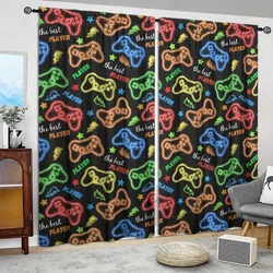 2pcs Neon GamePad Printed Curtain for Home Decor - Rod Pocket Window Treatment for Bedroom, Office,Kitchen,Living Room,and Study