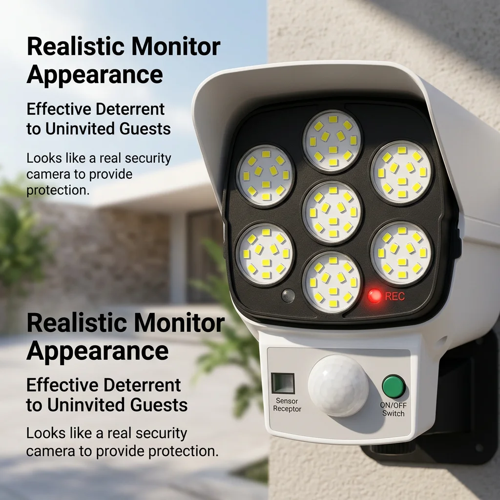 Solar Outdoor Lights Motion Sensor Security Light FloodLight Wireless 77LED Fake Security Camera for Porch Garden Patio Driveway