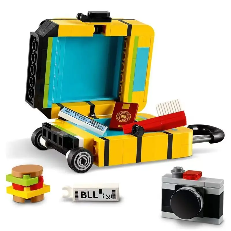 

184PCS Creative Yellow Travel Suitcase Bricks Sticker Trolley Box Assemble Building Blocks Model Bricks Toys Gift for Kid Girl