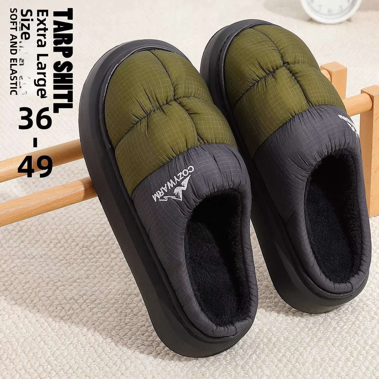 Waterproof Plush Cotton Slippers Men's Winter New Indoor Home Thick Bottom Warm Anti-slip Outdoor Wear Cotton Slippers